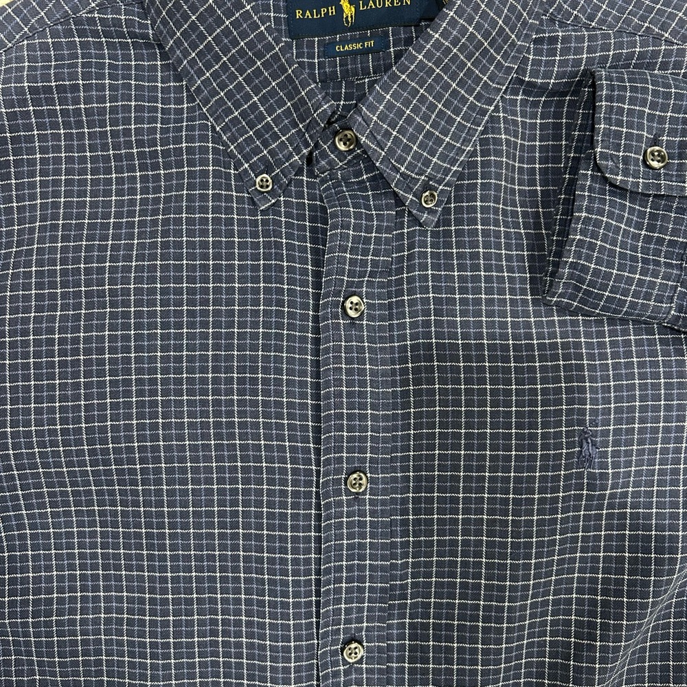 Ralph Lauren Men's Navy Plaid Button-Down Shirt size XL Excellent Condition
